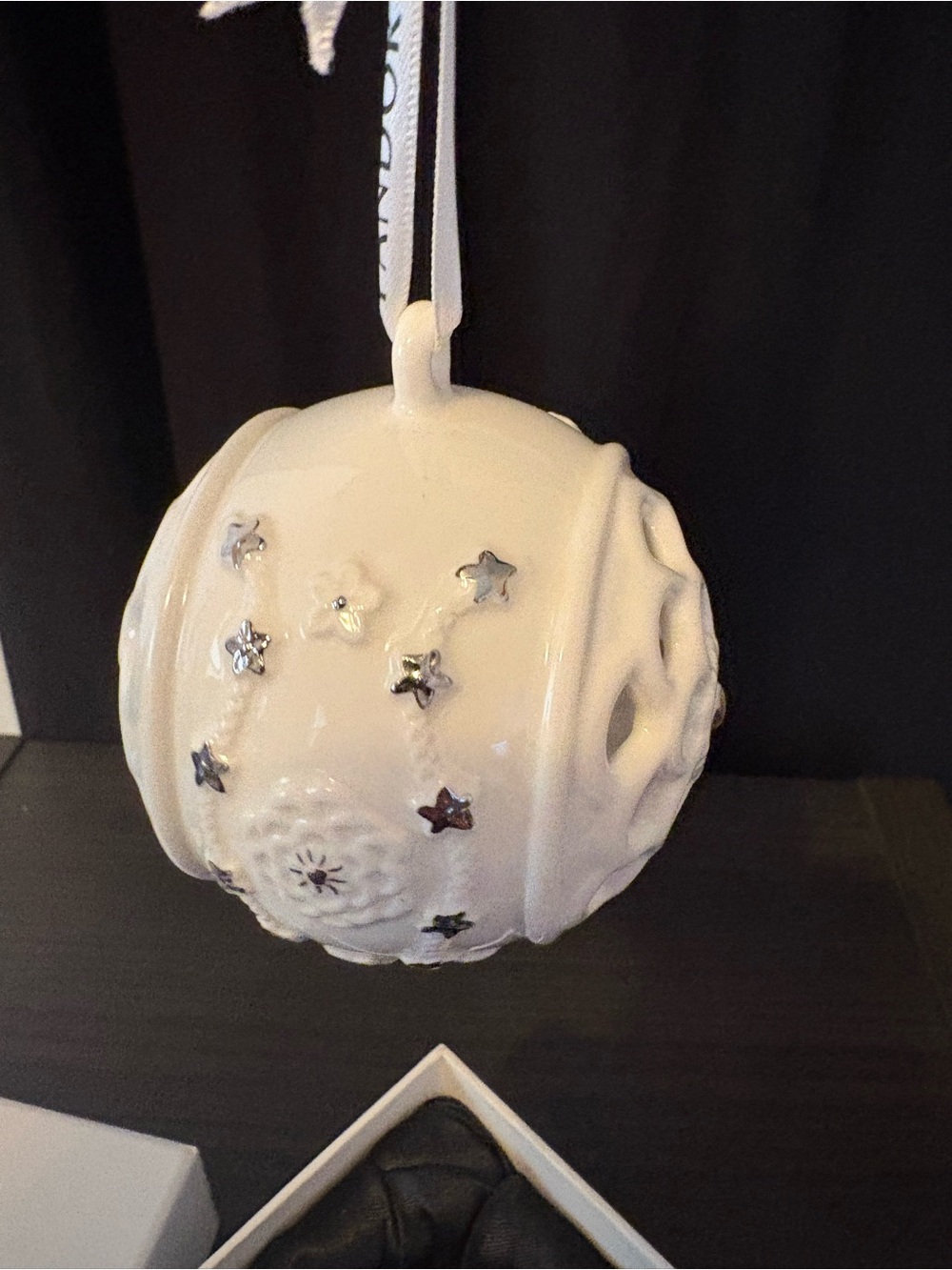 Pandora white and black holiday ornament with ribbon - Picture 4 of 7
